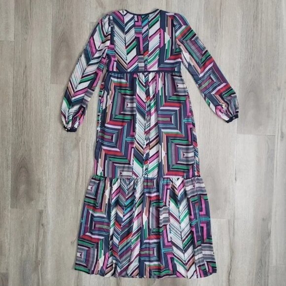 Juicy Couture Black Label Women's XS Colourful Geo Abstract Peasant Maxi Dress - Picture 4 of 16